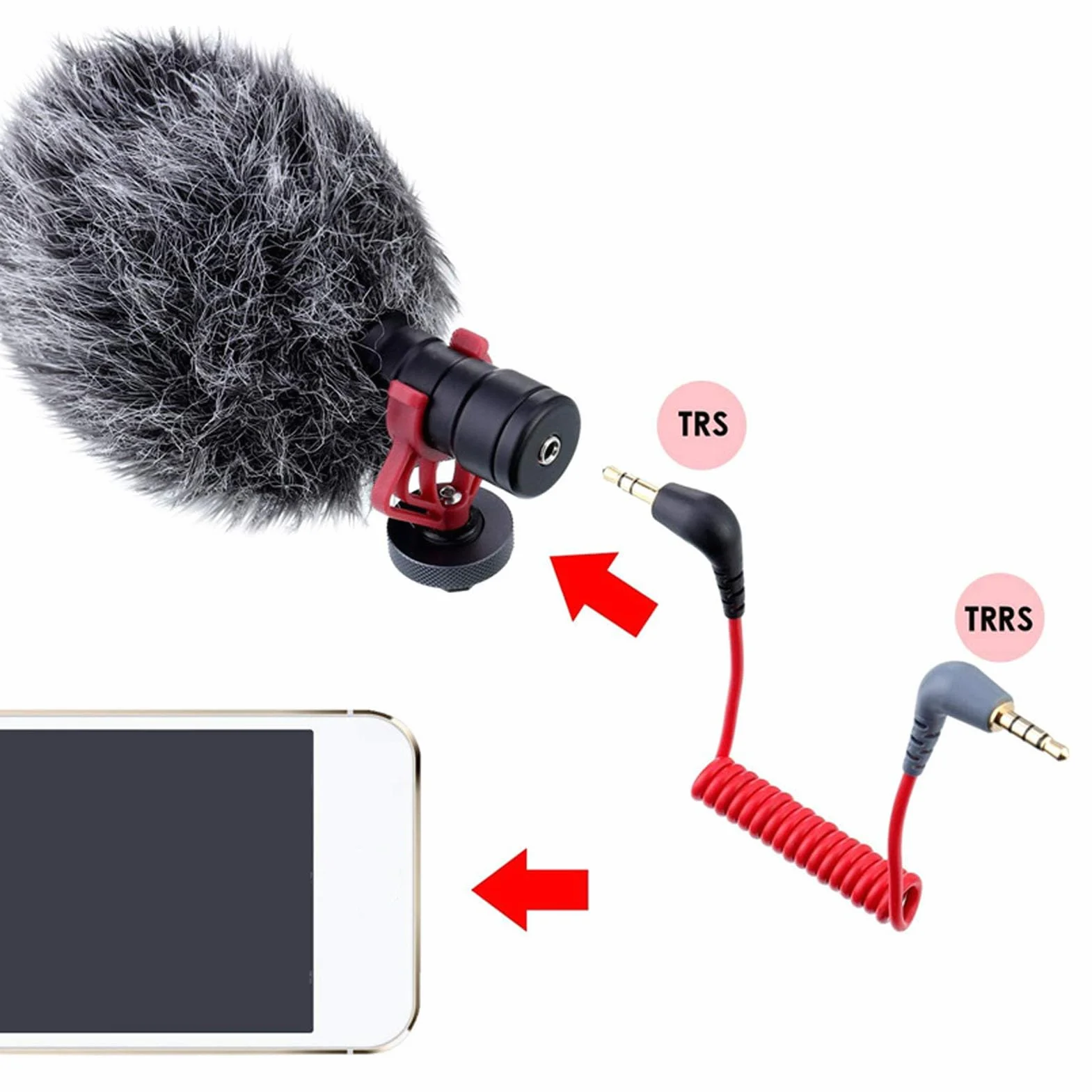 Kabel Krosowy Mikrofonowy 3,5 Mm TRS do TRRS, Kątowy Kabel Mikrofonowy z Wtyczkami Męski-męski do RODE SC7, do Videomicro, do Wireless Go, do Videomic Pro+ itp.
