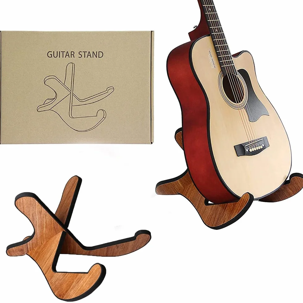 Stojak na gitarę z drewna, przenośny, składany stelaż w kształcie litery X, antypoślizgowy stojak na instrumenty muzyczne do akustycznych gitar klasycznych, basu i banjo (z drewna)