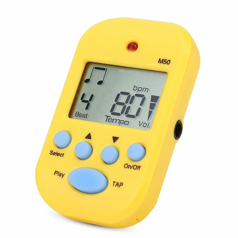 Alomejor Mini metronom przenośny wielofunkcyjny Metronom Clip-On Digital Beat Tempo na skrzypce fortepian gitarę pułapkę bębna (żółty)