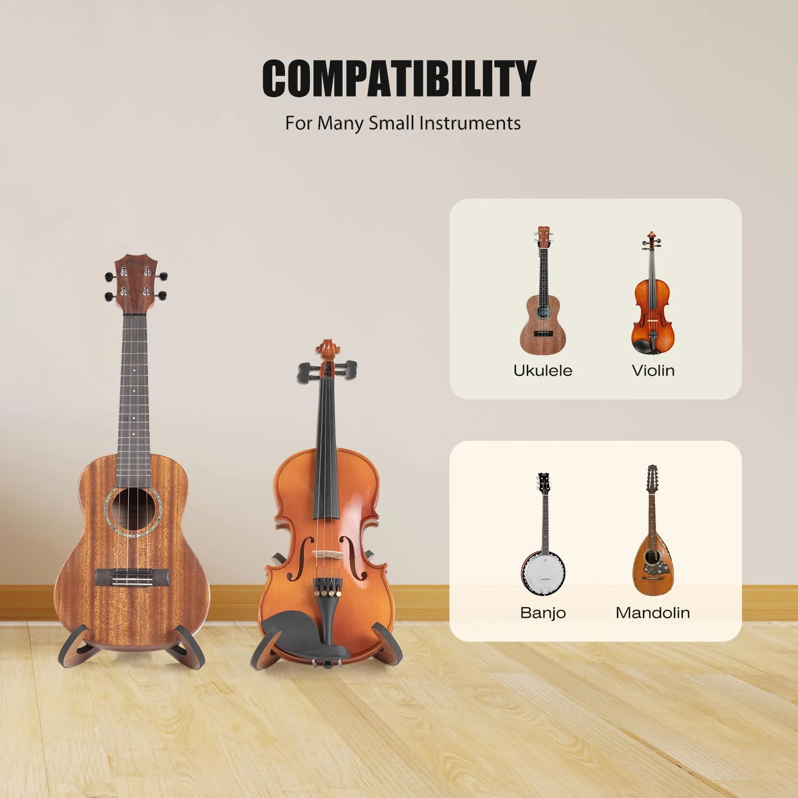 Stojak na Ukulele, Uniwersalny Uchwyt na Skrzypce, Drewniany Stojak Podłogowy na Ukulele Skrzypiec Banjo Mandoliny, Akcesoria Muzyczne