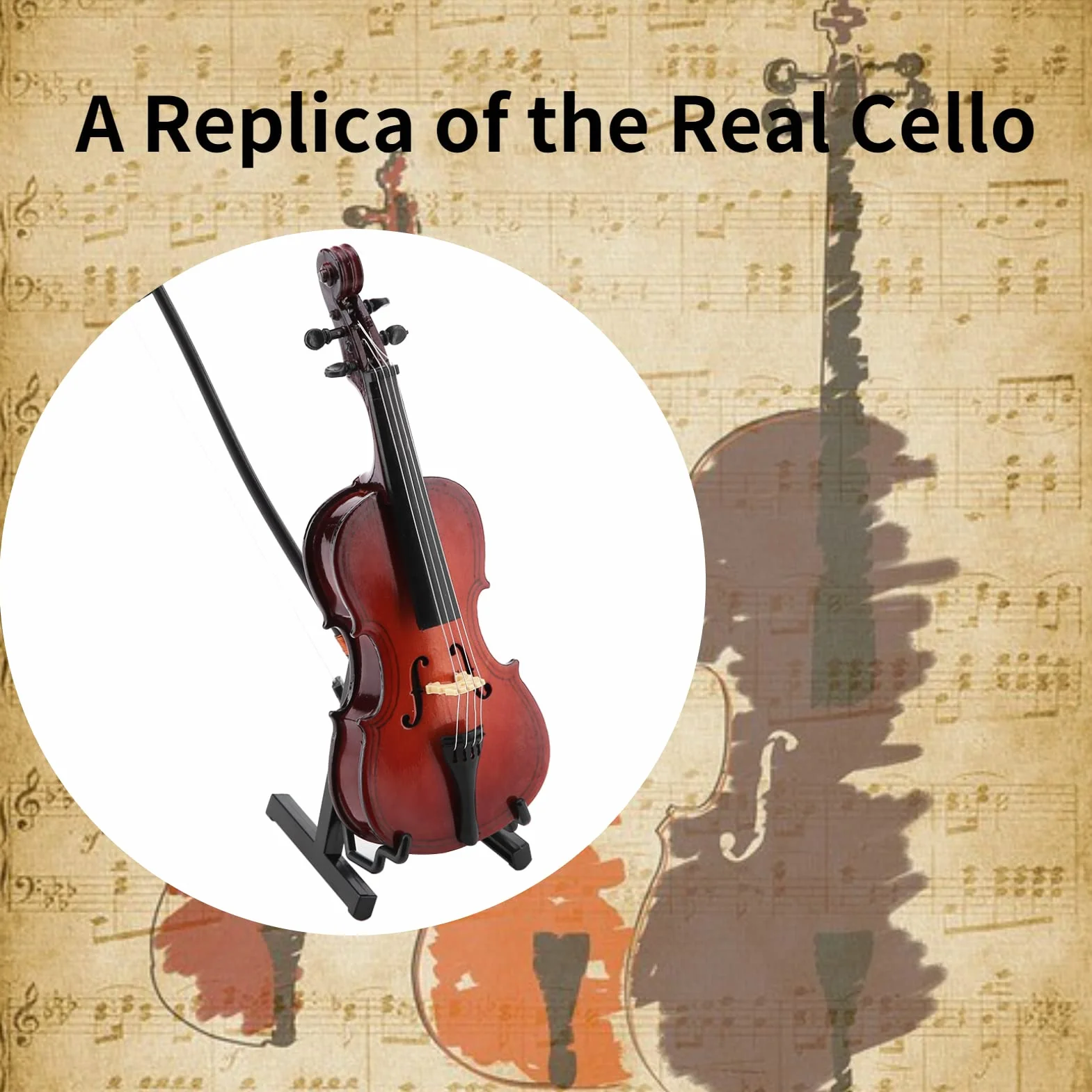 14 cm mini drewniany instrument wiolonczelowy model ozdoby ze stojakiem i etui, znakomite wykonanie, idealny dla dzieci lub przyjaciół muzyka