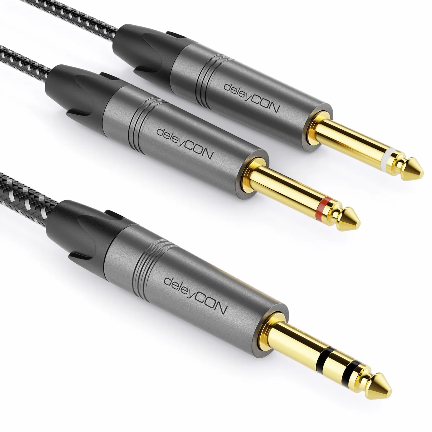 deleyCON 1m 6,3mm Klinke Stereo na 2x 6,3mm Klinke Mono Kabel - Insertowy Y Przewód Audio Rozdzielacz Digital Interface Instrument Kabel do Miksera, Rejestratora Audio, Gitary, Wzmacniacza, Mikrofonu