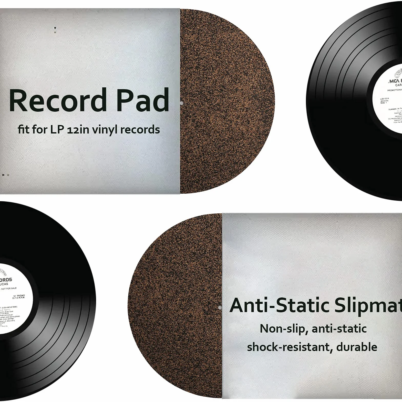 Mata Gramofonowa z Czarnego Gumowego Korka, 12-calowy Silikonowy Gramofon LP Slipmat do Uniwersalnego dla Wszystkich 12-calowych Gramofonów LP, Poprawia Dźwięk i Redukuje Hałas