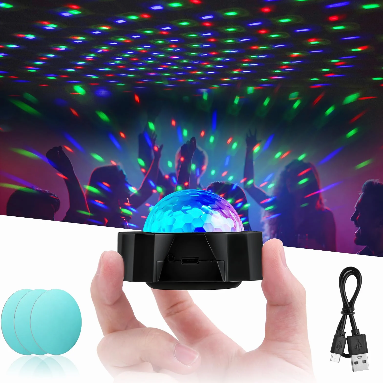 URAQT lampki dyskotekowe na imprezy, 1 szt. mini lampki dyskotekowe, 4 kolory, przenośne lampy LED na imprezy domowe, lampka USB do dyskoteki na imprezy i dekoracja wnętrza samochodu, kolor czarny