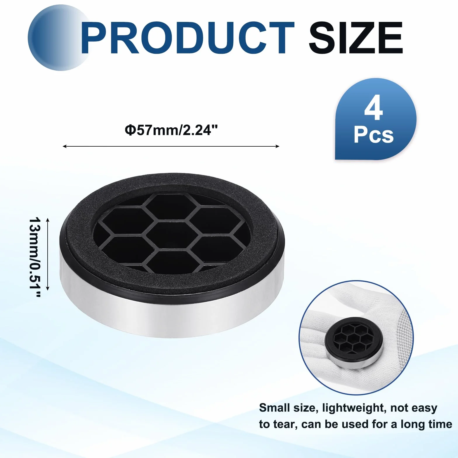 QUARKZMAN 4 sztuki nóżek izolacyjnych do głośników, 57 mm x 13 mm plastikowa podstawa piankowa antywibracyjna podkładka wzmacniacza do systemu audio CD HiFi kino domowe, srebrny