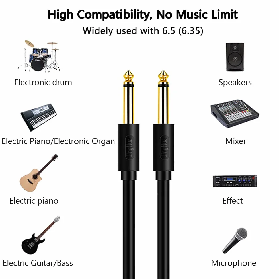 Profesjonalny kabel audio Jack, kabel do gitary elektrycznej 6,35 mm męski na męski 6,35 mm do podłączenia instrumentów muzycznych, basów elektrycznych, klawiatur, wzmacniaczy, mikserów, gitar i