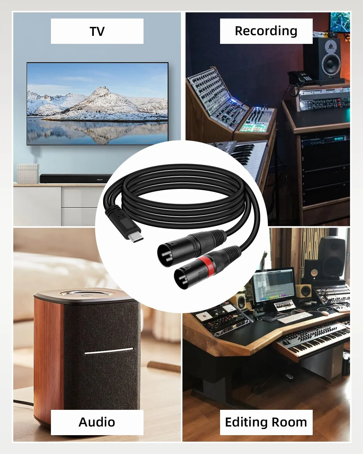 GELRHONR Męski kabel audio USB C na podwójny XLR, 3,3 m m XLR kabel zasilający stereo typu C do wzmacniacza mocy, głośnika, miksera audio i innych