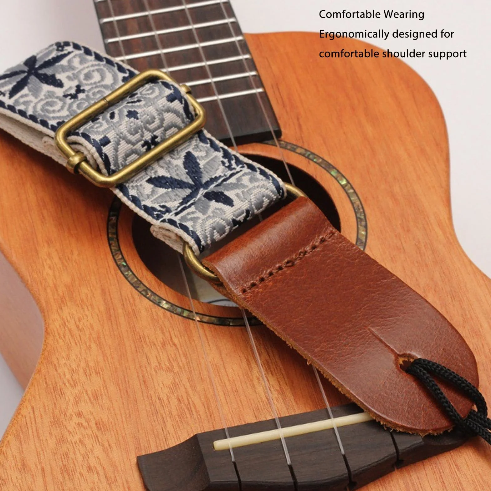 Haftowany Pasek do Ukulele 30,3 do 52,8 Cala Regulowana długość Nylonowa Skóra żakardowy Haft Pasek Gitarowy Pasek na ramię Ukulele (Styl 2)