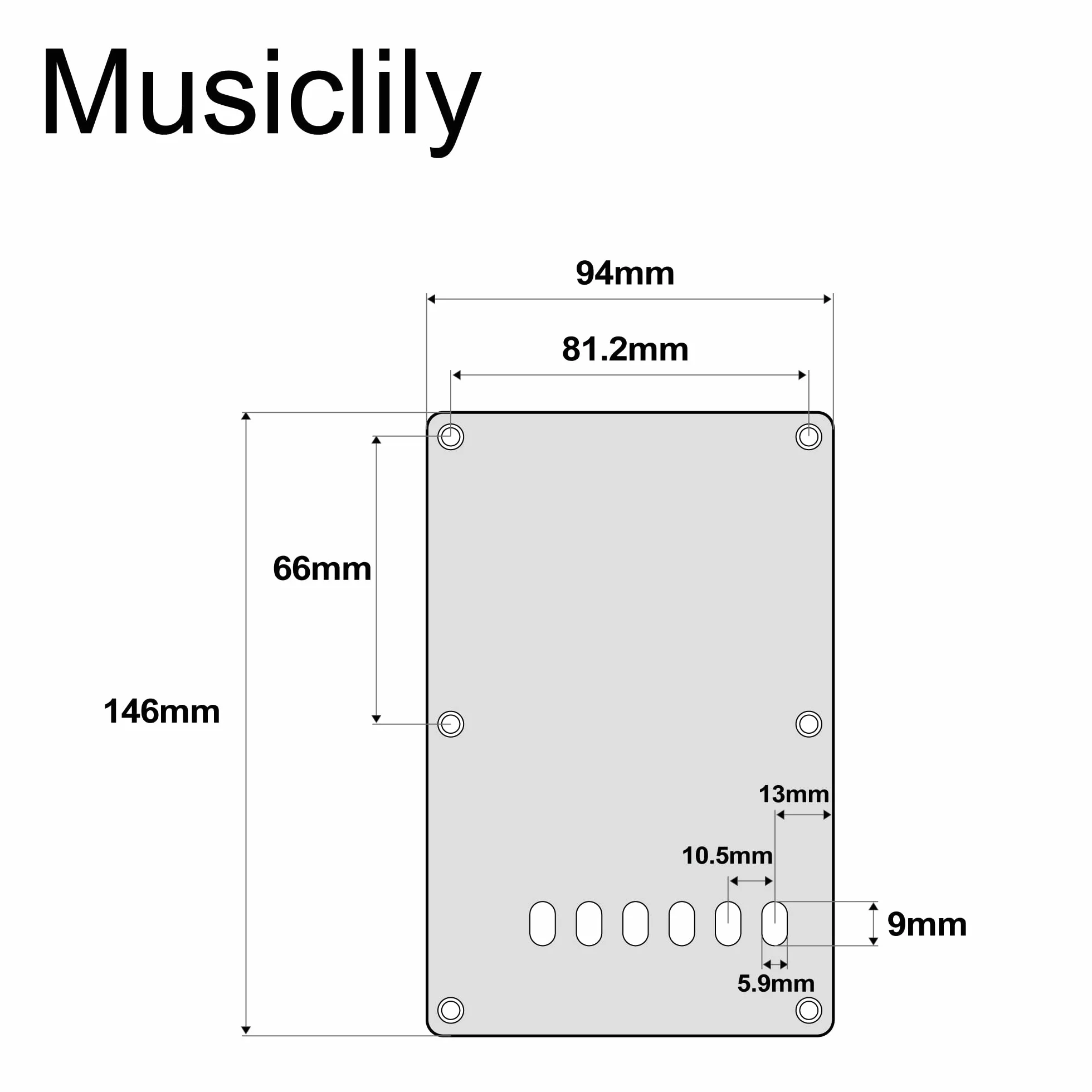 Musiclily 6 Otworów Maskownica Tylna Back Plate do Gitary China Squier, 1-warstwowy Biały