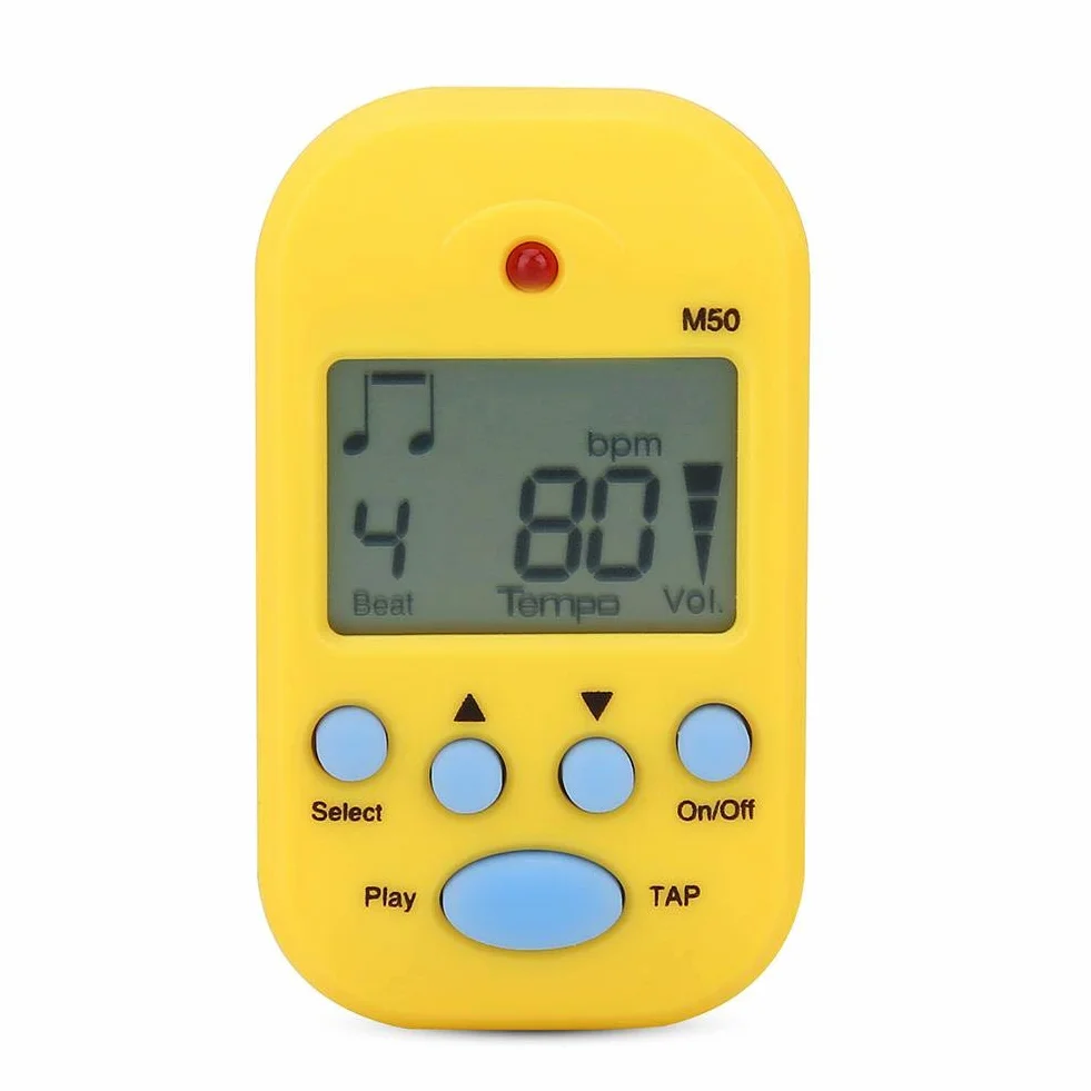 Alomejor Mini metronom przenośny wielofunkcyjny Metronom Clip-On Digital Beat Tempo na skrzypce fortepian gitarę pułapkę bębna (żółty)
