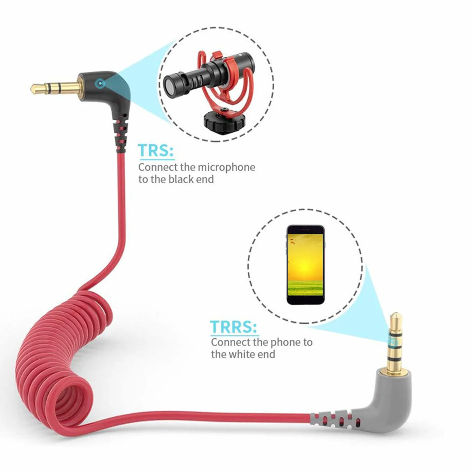 Kabel Krosowy Mikrofonowy 3,5 Mm TRS do TRRS, Kątowy Kabel Mikrofonowy z Wtyczkami Męski-męski do RODE SC7, do Videomicro, do Wireless Go, do Videomic Pro+ itp.