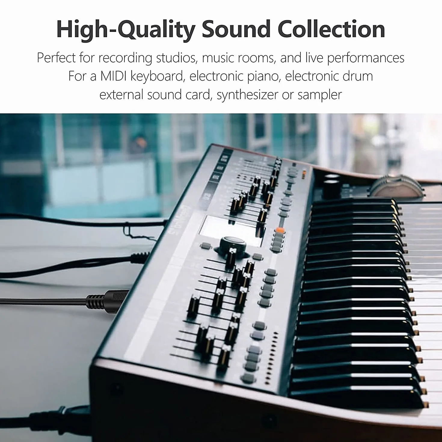 Wysokiej jakości kabel MIDI 5-biegunowy wtyk DIN 5 m, czarny, używany do elektronicznego kabla audio, klawiatury MIDI, syntezatora, interfejsu audio, sekwencera, pedał wielozadaniowy (5)