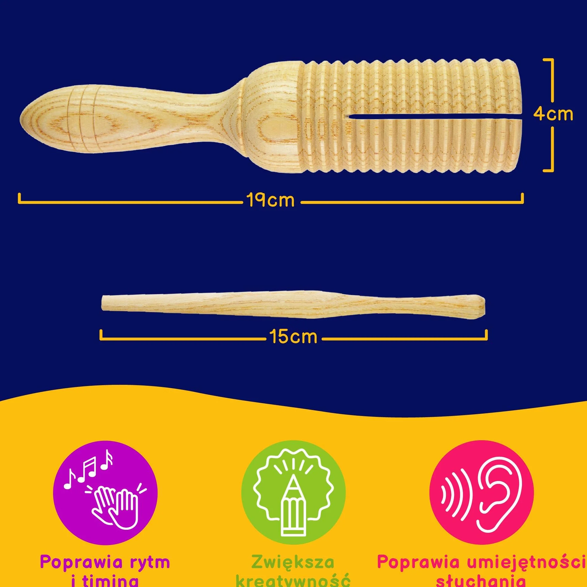 A-Star Single Wooden Guiro Tone Wood Block Agogo with Beater - rytmiczny instrument perkusyjny