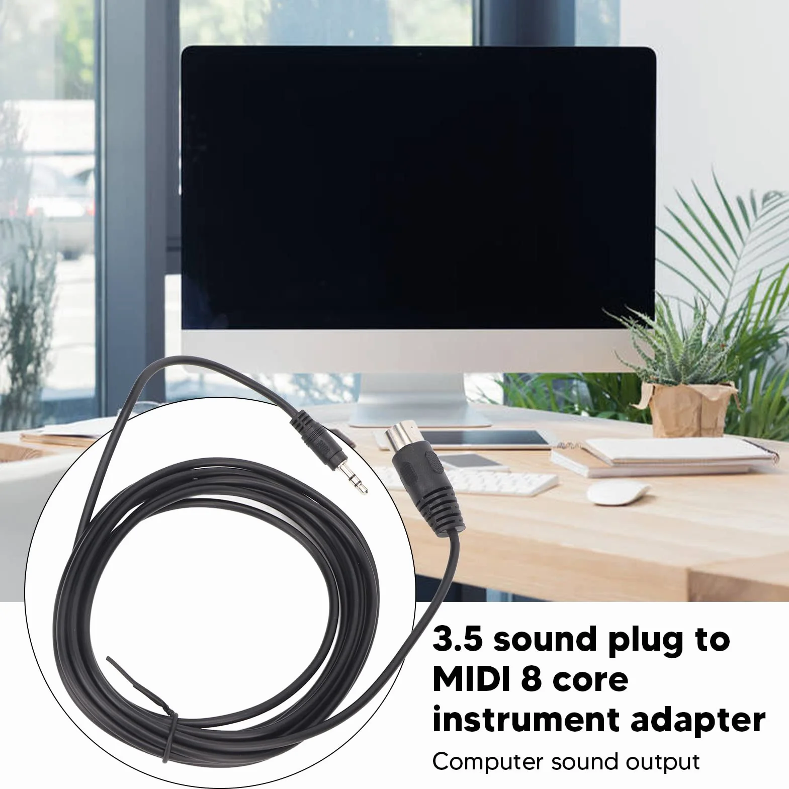 8-biegunowy kabel DIN, 8-biegunowa wtyczka DIN MIDI na wtyk stereo jack 3,5 mm, kabel audio stereo do odtwarzania sygnału na elektronicznych instrumentach muzycznych, 9,8 stopy