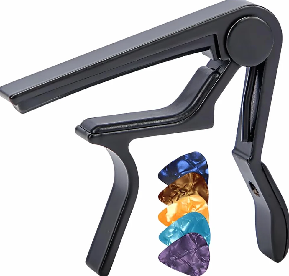 DAZISEN Kapupo Gitarowy z 5 Kostkami Gitarowymi - Quick Release Capotastos Capo Clamp do Gitary Klasycznej, Gitary Elektrycznej, Ukulele, Basu, Czarny