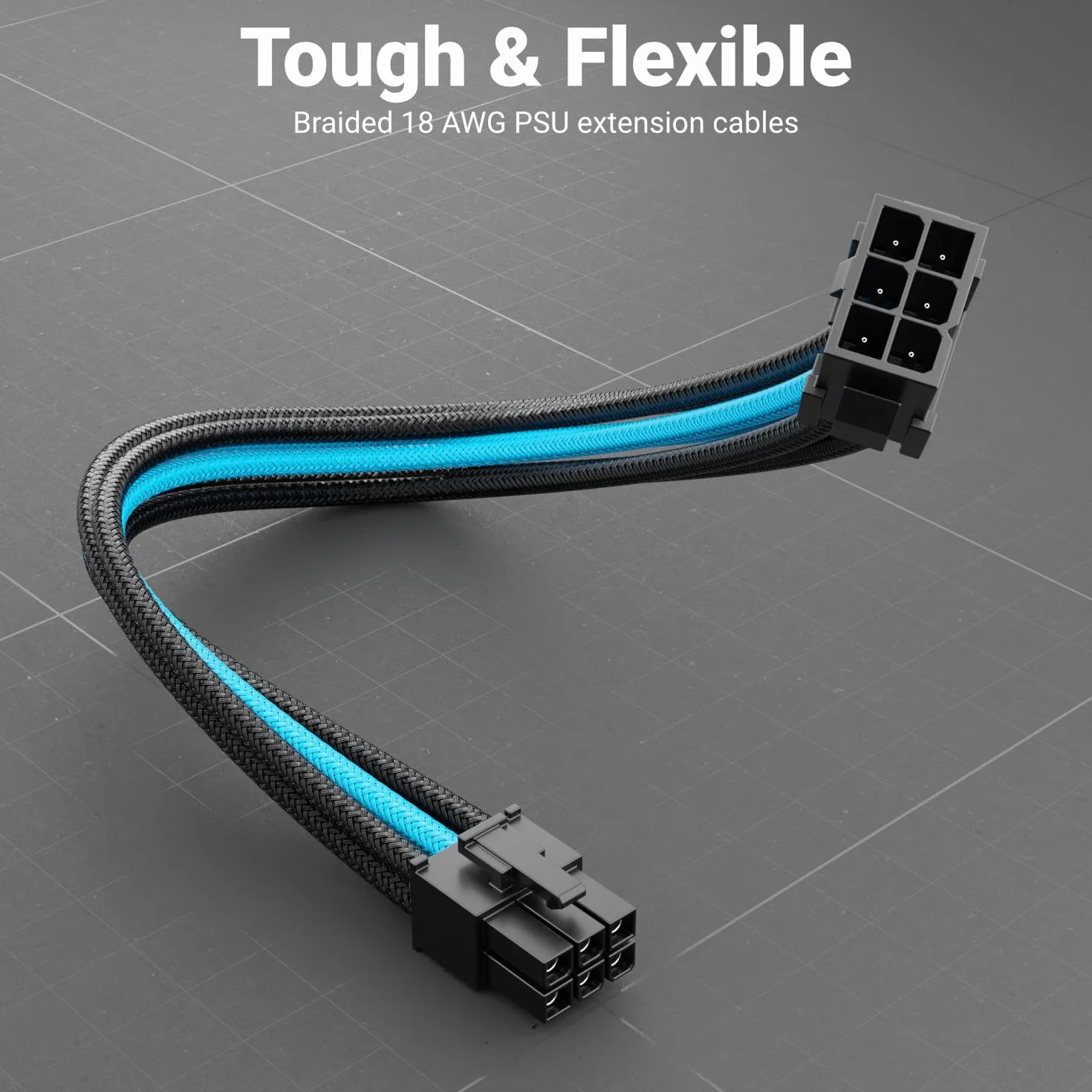 deleyCON 6 Pin PCI Express Karta Graficzna GPU Kabel Zasilający Przedłużacz 30cm - 18 AWG Zasilacz Komputerowy PC Nylonowa Wtyczka do Gniazda - Czarno-Niebieski