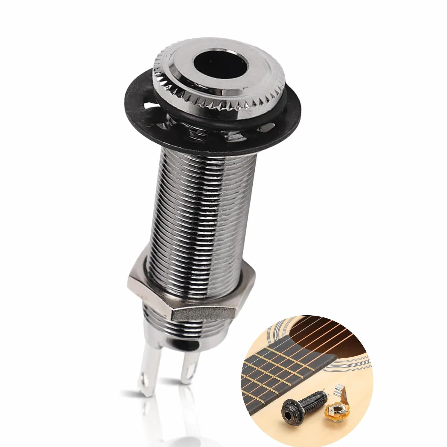 1/4" 6,35 Mm Mosiężny Mono Gitara Basowa Lufa Gniazdo Jack Cylinder Wejście Wyjście Jack Z 3 Pinami Metalowa Stereo Gitara Basowa Lufa Wyjście Jack Wtyczka(srebro)