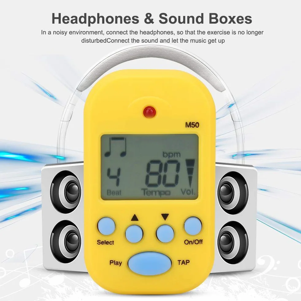 Alomejor Mini metronom przenośny wielofunkcyjny Metronom Clip-On Digital Beat Tempo na skrzypce fortepian gitarę pułapkę bębna (żółty)