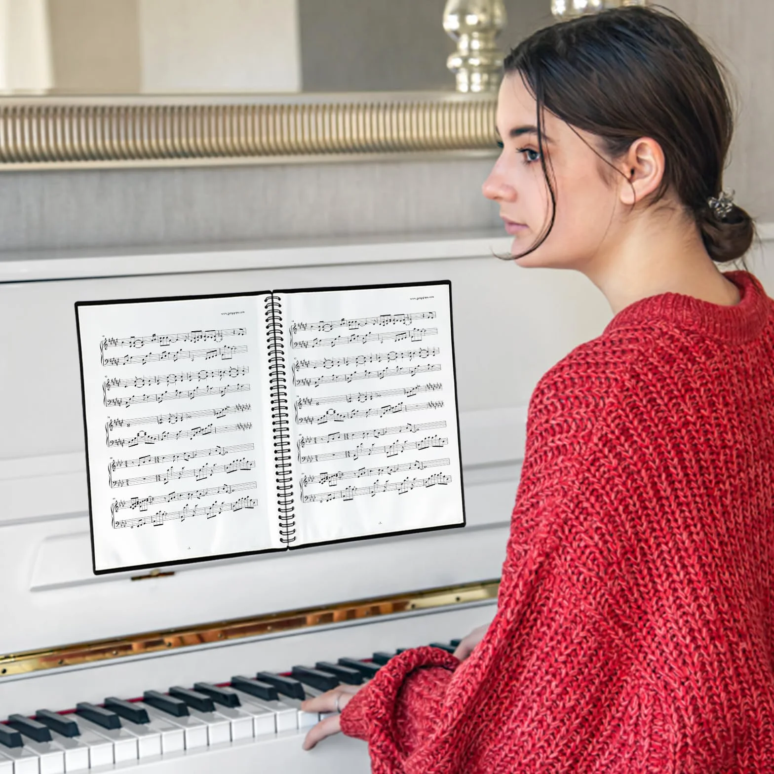 Teczka na nuty A4 - Wodoodporna plastikowa teczka chóralna 50 kieszeni/100 stron duża pojemność organizer na nuty odpowiedni do pianina gitary skrzypiec nut dokumentów zdjęć dzieł sztuki (czarna)