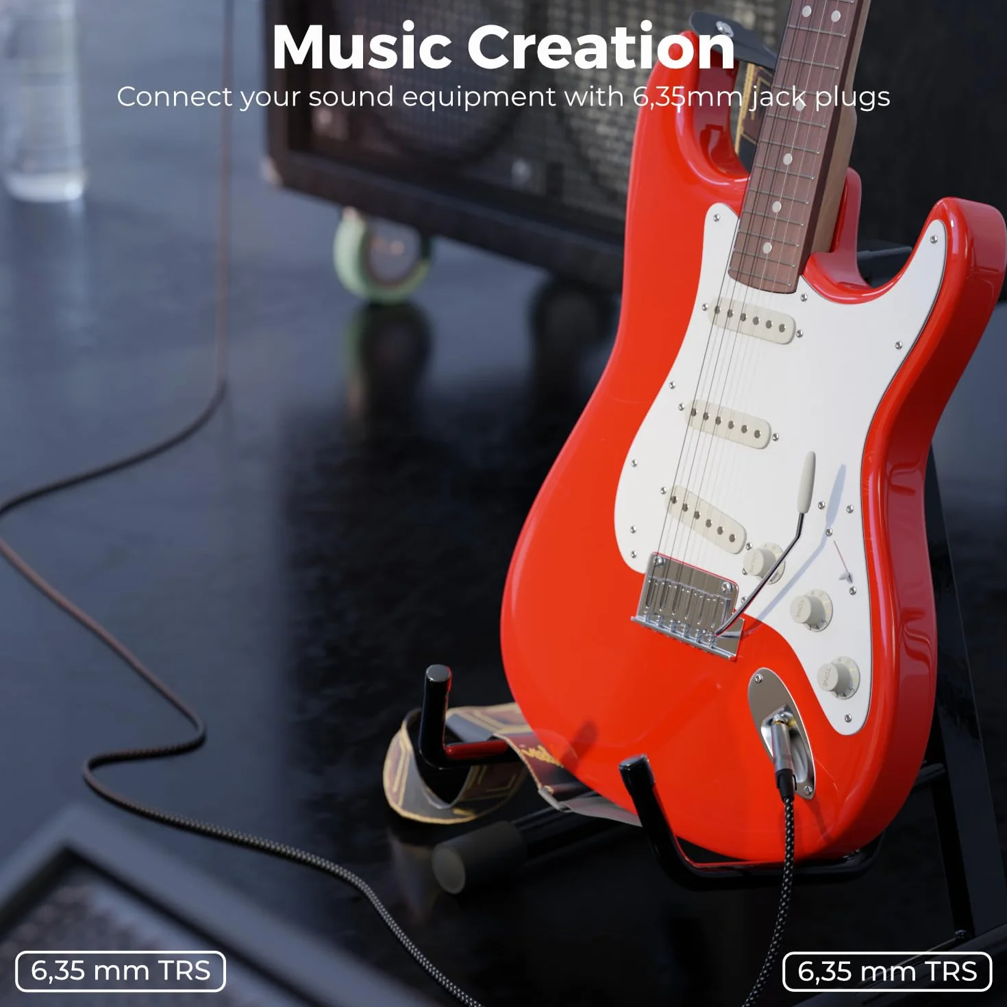 deleyCON 0,5m Kabel Instrumentalny Jack 6,35 mm na 6,35 mm Jack TRS (Stereo) AUX - Jakość Studyjna - z Czystej Miedzi OFC (AWG24) - do Wzmacniacza Miksera Gitary Elektrycznej Basu Klawiatury