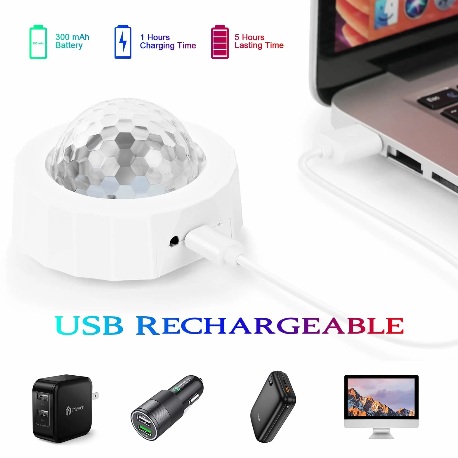 URAQT Światła Dyskotekowe LED, Wielokolorowe Światła Dyskotekowe, Aktywowane Dźwiękiem Oświetlenie Imprezowe z Akumulatorem USB do Domu, Samochodu, Baru, Imprezy