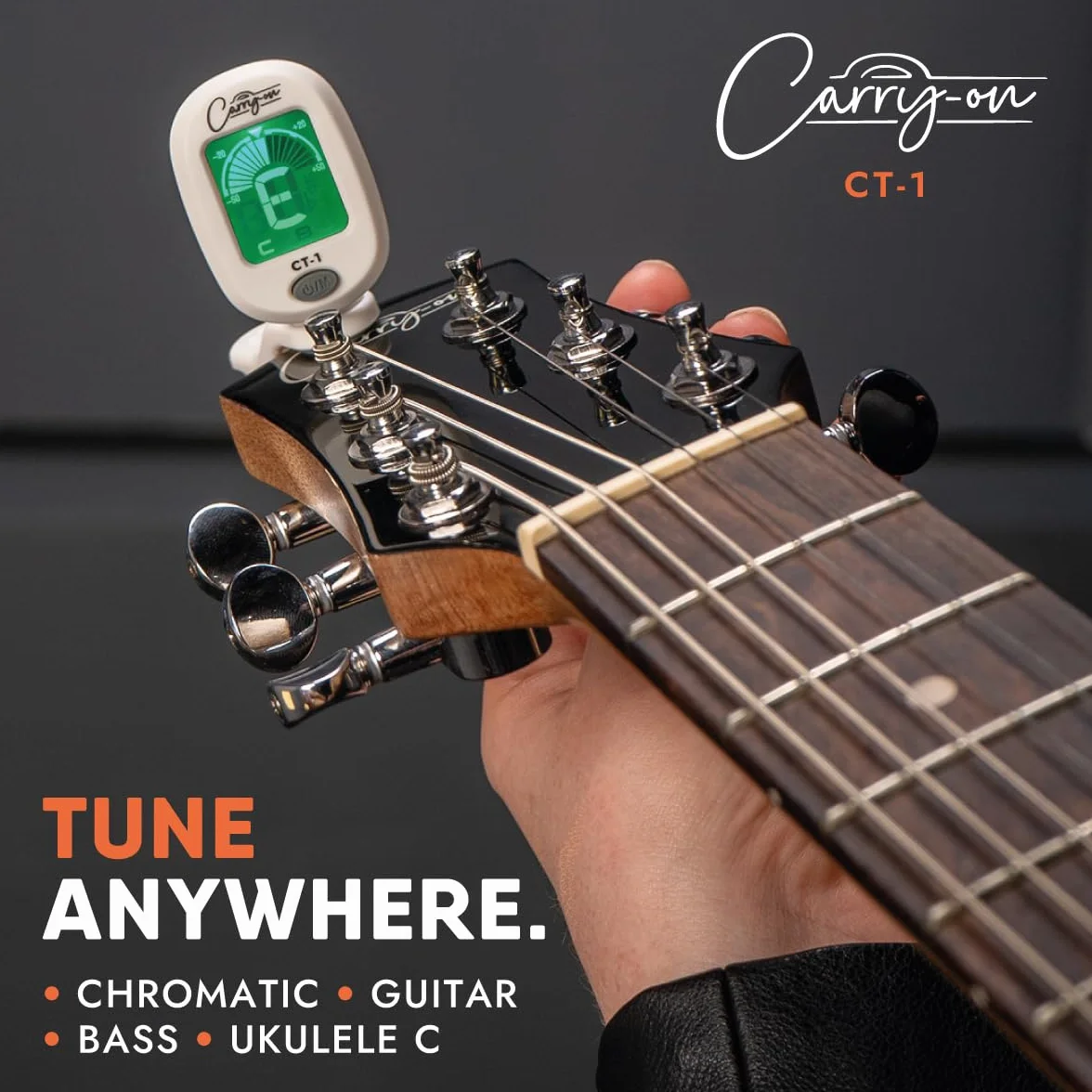Carry-on CT-1 Clip-on stroik chromatyczny do gitary, basu, ukulele C z obrotowym ekranem LCD, czarny