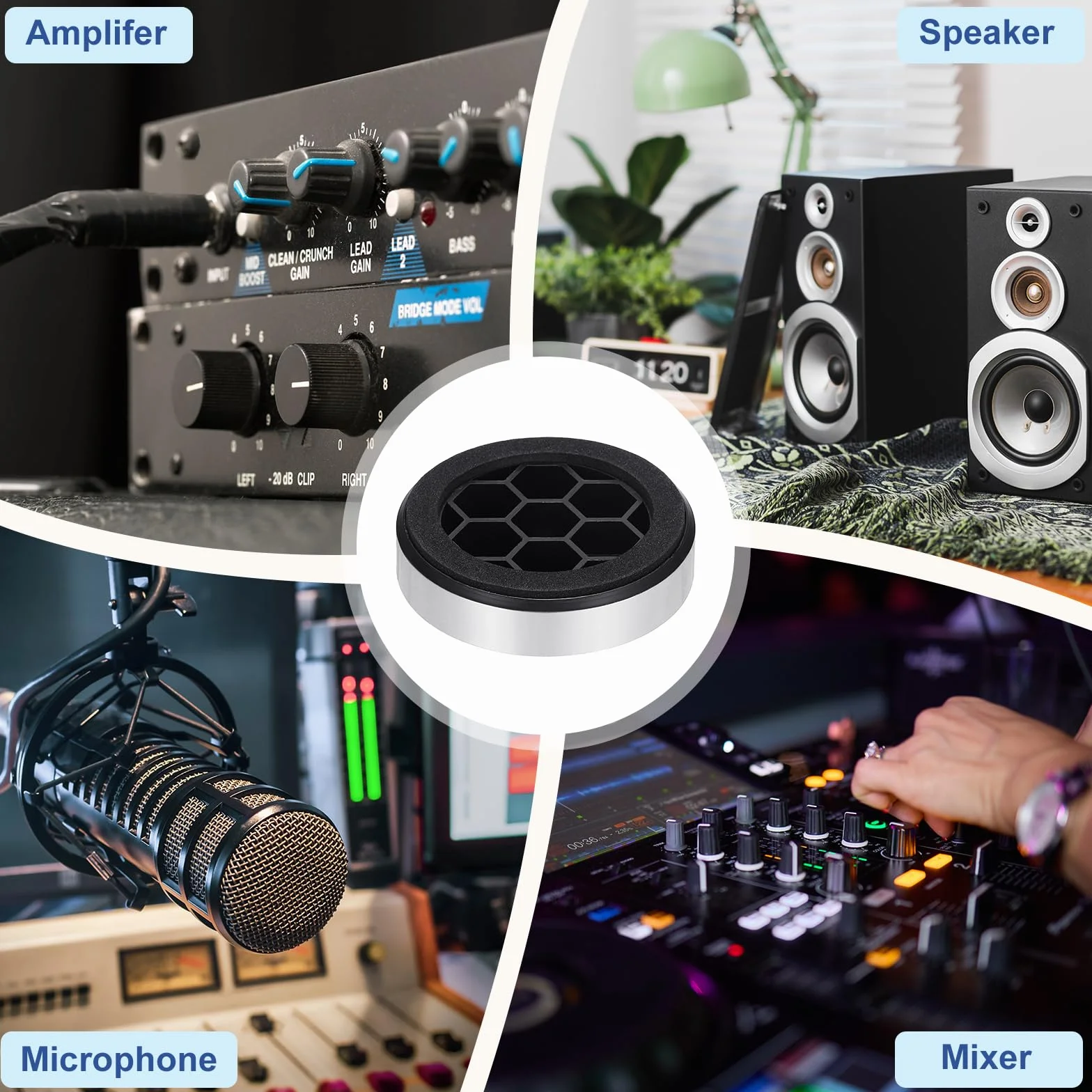 QUARKZMAN 4 sztuki nóżek izolacyjnych do głośników, 57 mm x 13 mm plastikowa podstawa piankowa antywibracyjna podkładka wzmacniacza do systemu audio CD HiFi kino domowe, srebrny