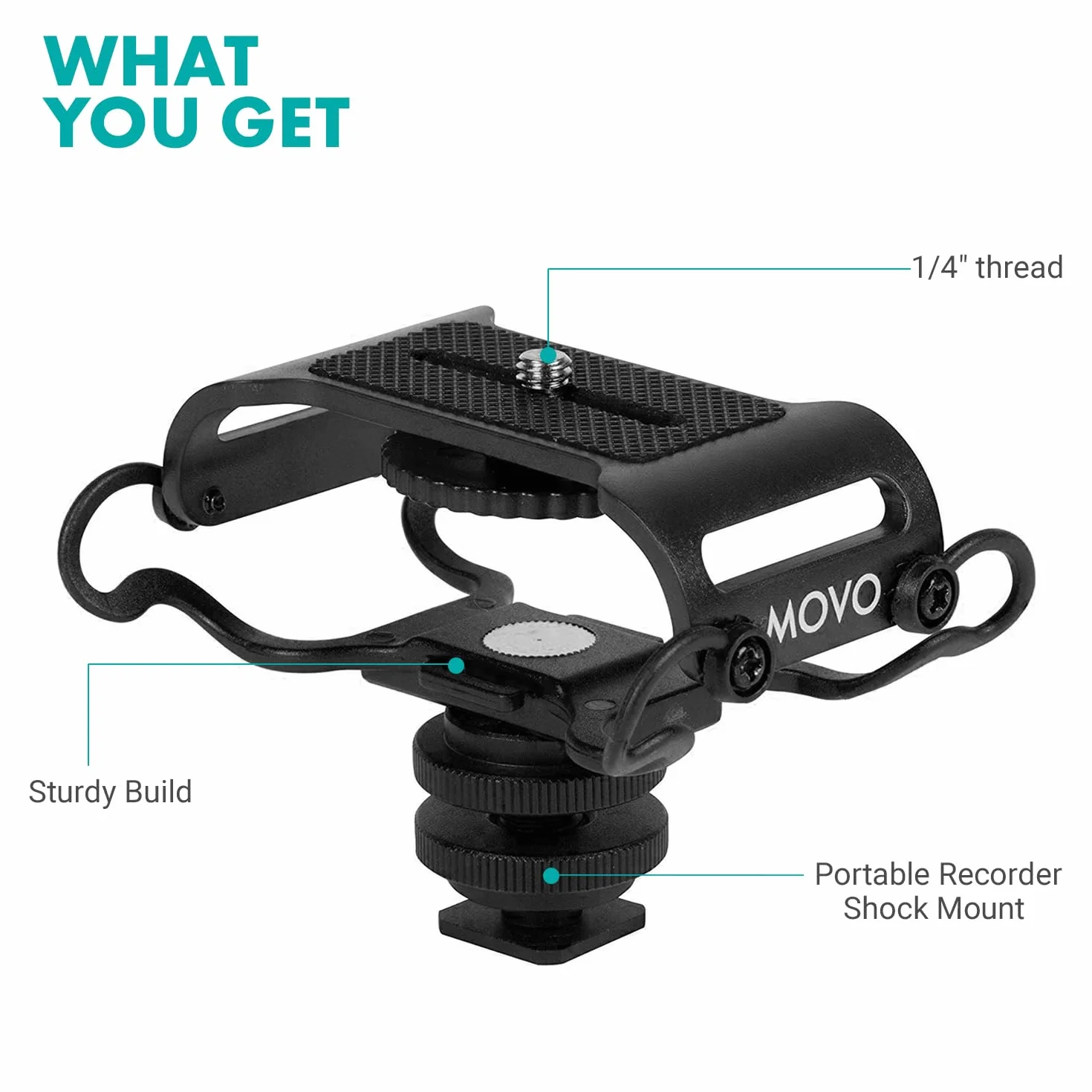 Movo SMM5-B uniwersalny uchwyt do mikrofonu i przenośnego rejestratora - pasuje do Zoom H1n, H2n, H4n, H5, H6, Tascam DR-40x, DR-05x, DR-07x i innych ze śrubą montażową 1/4" (czarny)