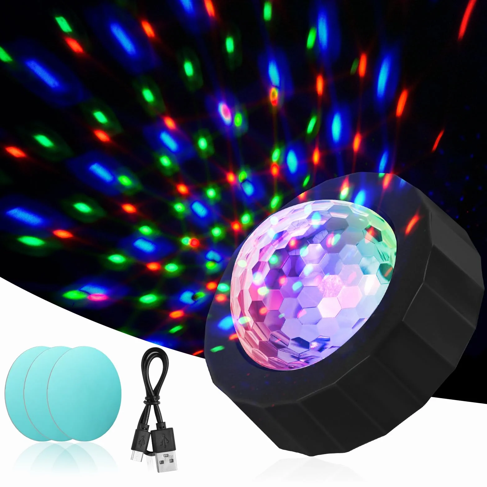 URAQT lampki dyskotekowe na imprezy, 1 szt. mini lampki dyskotekowe, 4 kolory, przenośne lampy LED na imprezy domowe, lampka USB do dyskoteki na imprezy i dekoracja wnętrza samochodu, kolor czarny