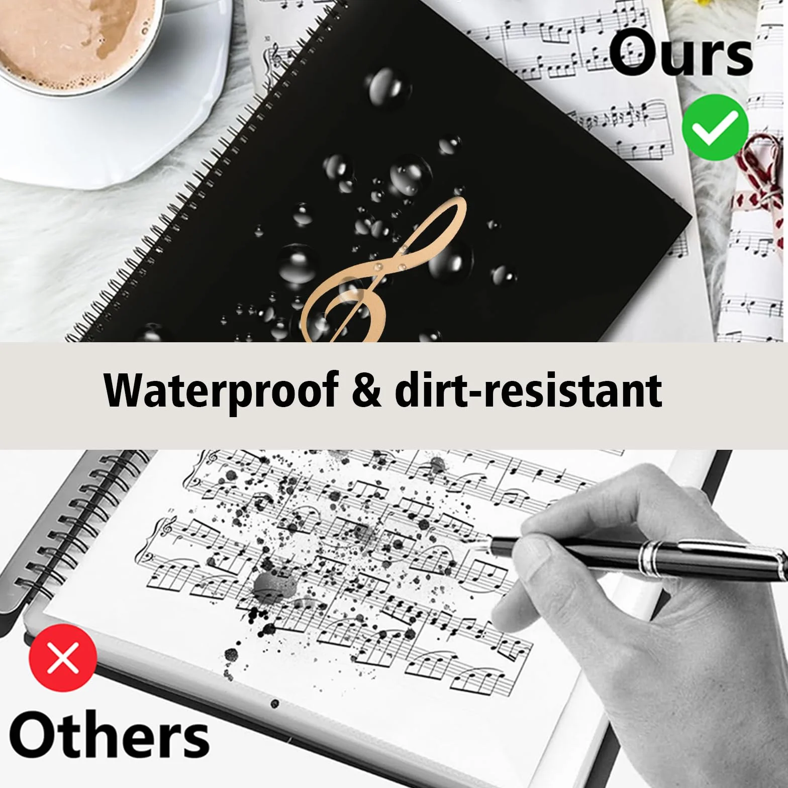 Teczka na nuty A4 - Wodoodporna plastikowa teczka chóralna 50 kieszeni/100 stron duża pojemność organizer na nuty odpowiedni do pianina gitary skrzypiec nut dokumentów zdjęć dzieł sztuki (czarna)