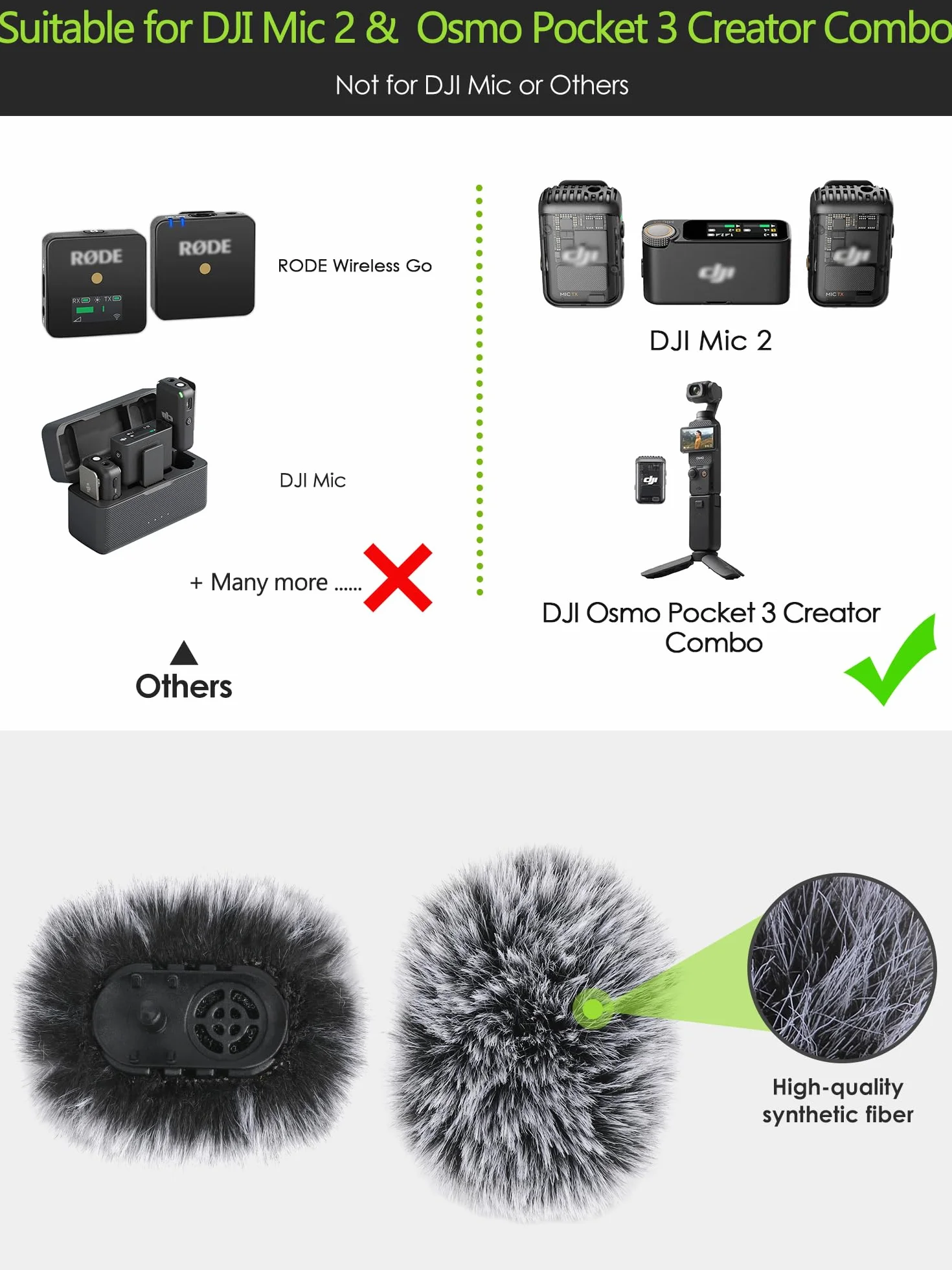 YOUSHARES DJI Mic 2 Mufka przeciwwiatrowa, 2 sztuki, futrzany mikrofon, przednia szyba do DJI Mic 2, bezprzewodowy mikrofon krawatowy do nagrywania rozmów kwalifikacyjnych (czarna)