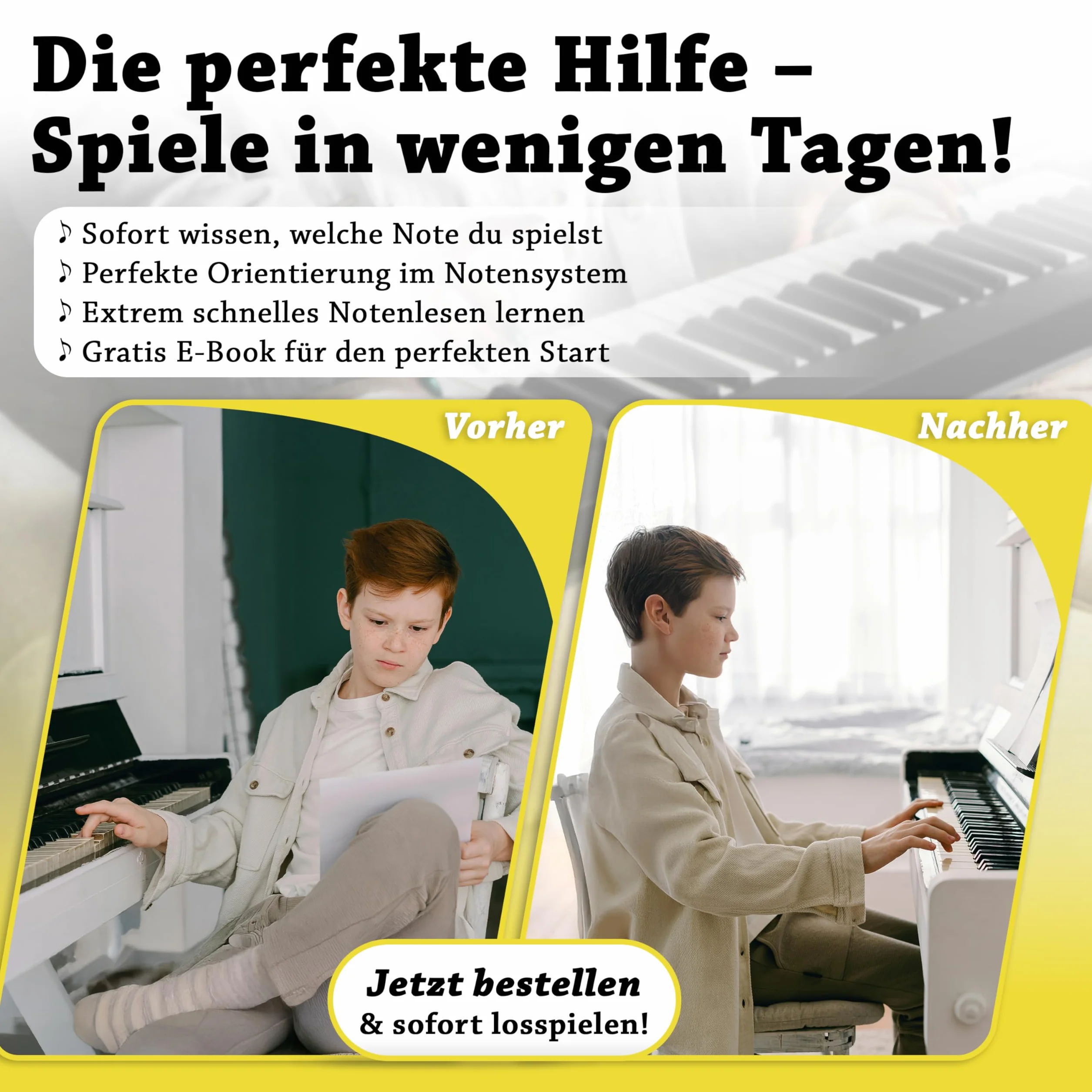 BELFORT® naklejki na klawisze pianina + keyboard na 49, 61, 76, 88 klawiszy + ebook, naklejki na pianino kompletny zestaw do czarnych i białych klawiszy, C-D-E-F-G-A-H, prosta instrukcja w języku niemieckim