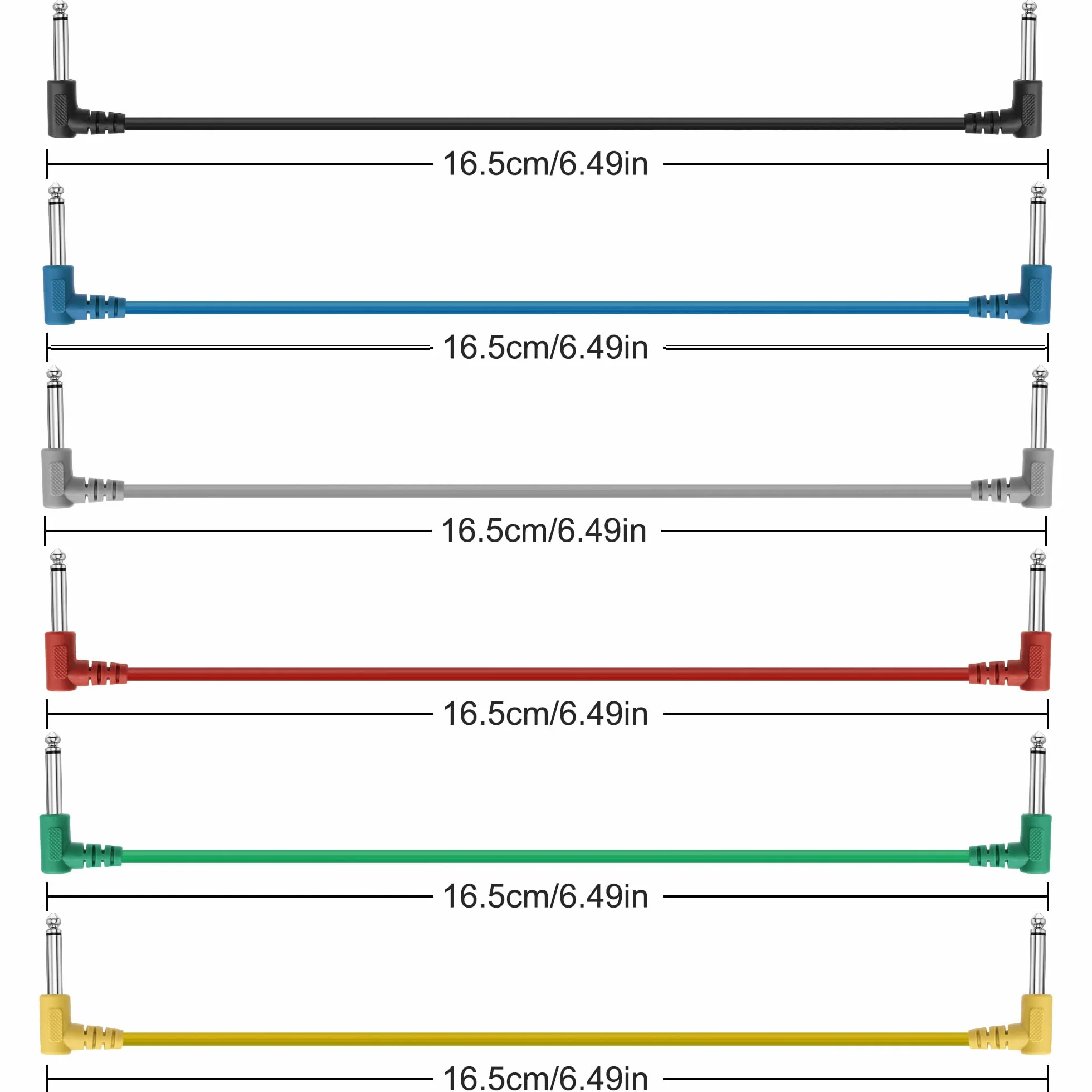 XMSJSIY Gitara Patch Kabel Efekt Cord 6,35 mm 1/4 cala TS Wtyczka do wtyczki prawy kąt Wtyczka Kabel pomocniczy do instrumentu gitary basowej - 6 opakowań - 25 cm / 9,84 cala