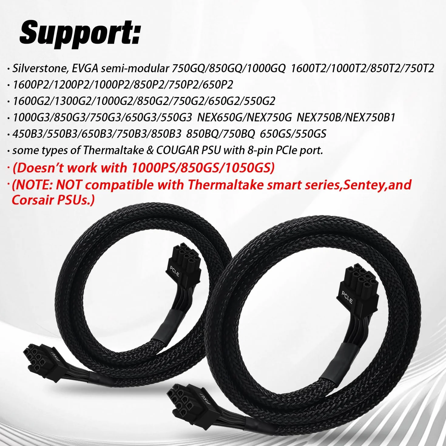COMeap Adapter do kabli zasilających PCIe 8 Pin na 8 Pin (6+2), Pleciony specjalny kabel dla zasilaczy EVGA, długość 63 cm, opakowanie 2 sztuki