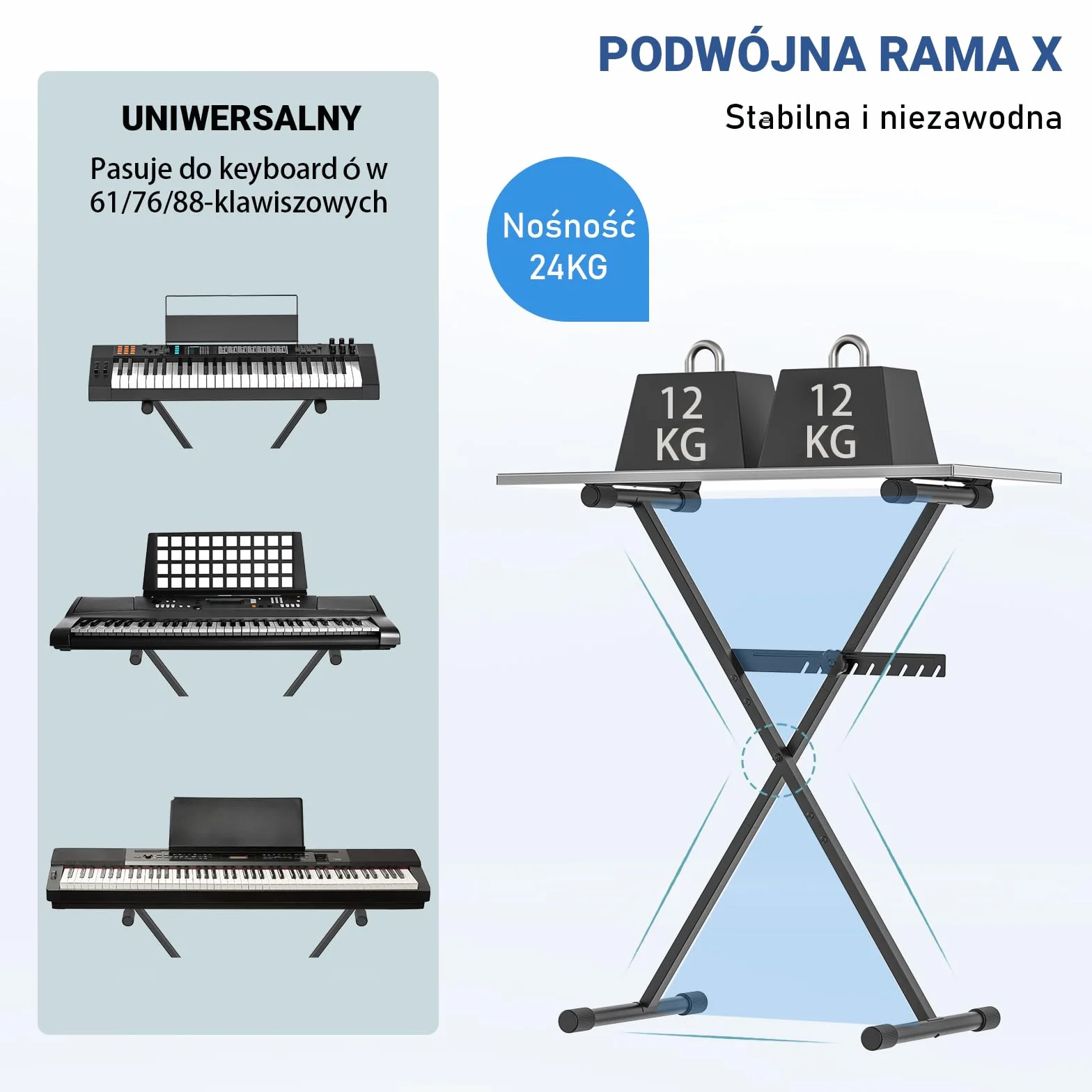 GLEAM Stojak na klawiaturę - stojak na pianino cyfrowe (nośność: 45 kg)