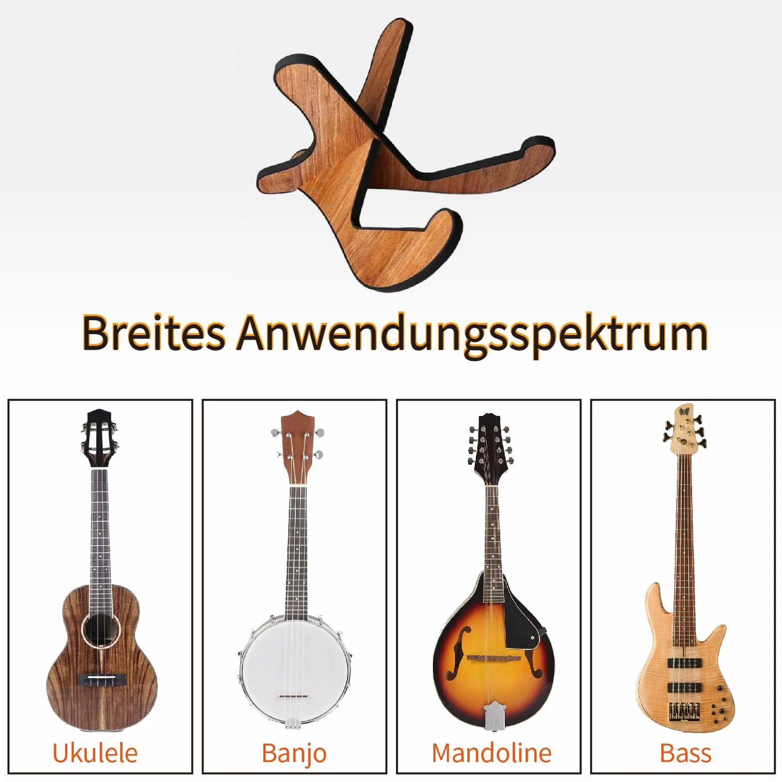 ACONDE Drewniany stojak na gitarę, przenośny, składany stelaż w kształcie litery X, uniwersalny antypoślizgowy stojak na gitarę z miękkimi skórzanymi krawędziami, do gitary akustycznej, elektrycznej i
