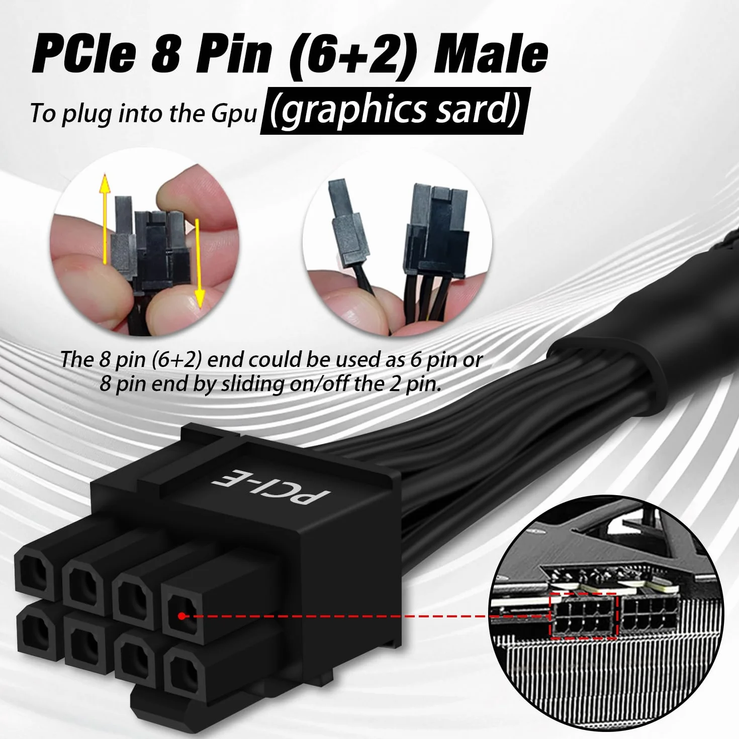 COMeap Adapter do kabli zasilających PCIe 8 Pin na 8 Pin (6+2), Pleciony specjalny kabel dla zasilaczy EVGA, długość 63 cm, opakowanie 2 sztuki