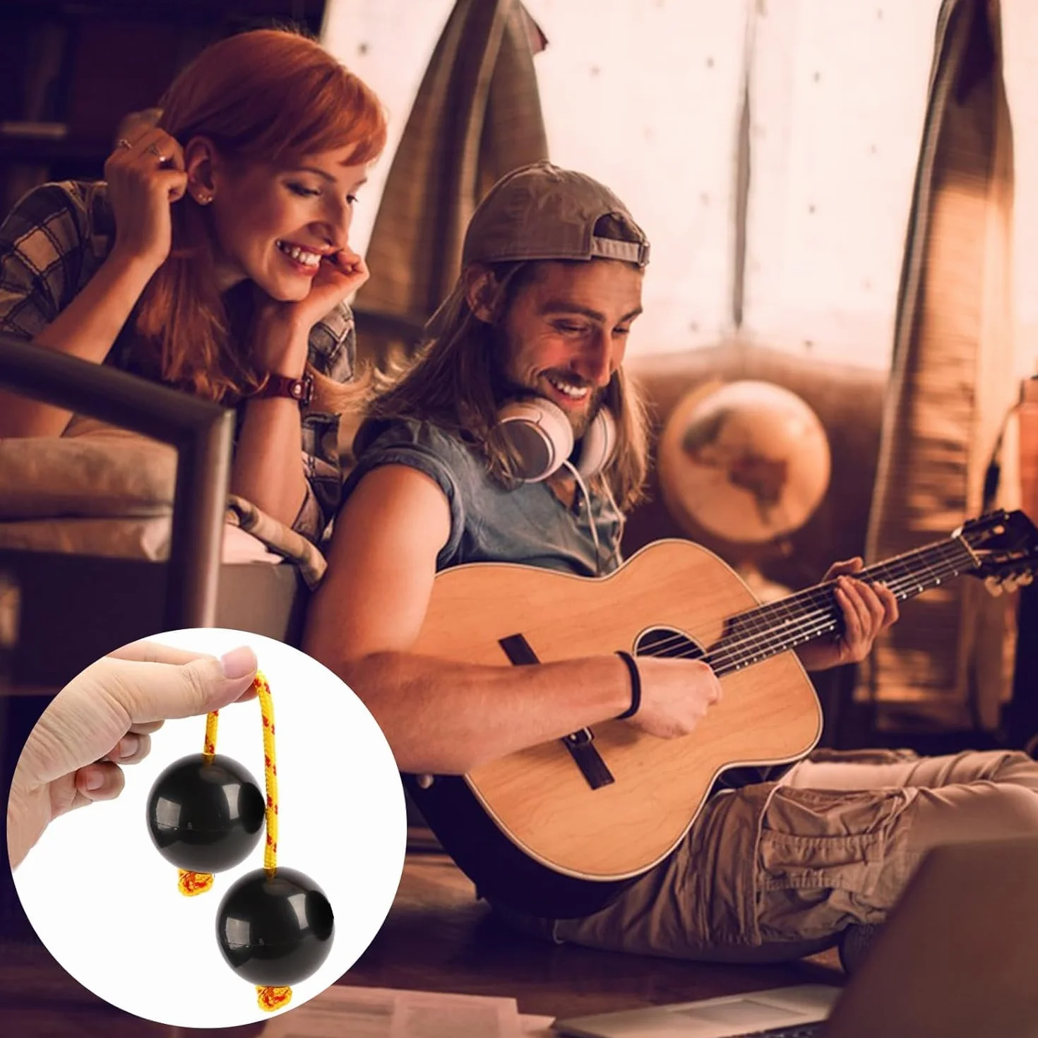 Aslatuas Rytmiczna piłka, 2 pary shakerów Kashaka Aslatua, instrument muzyczny bananula, muzyczny shaker, podwójna tykwa, Asalato Piłki perkusyjne dla dzieci, impreza