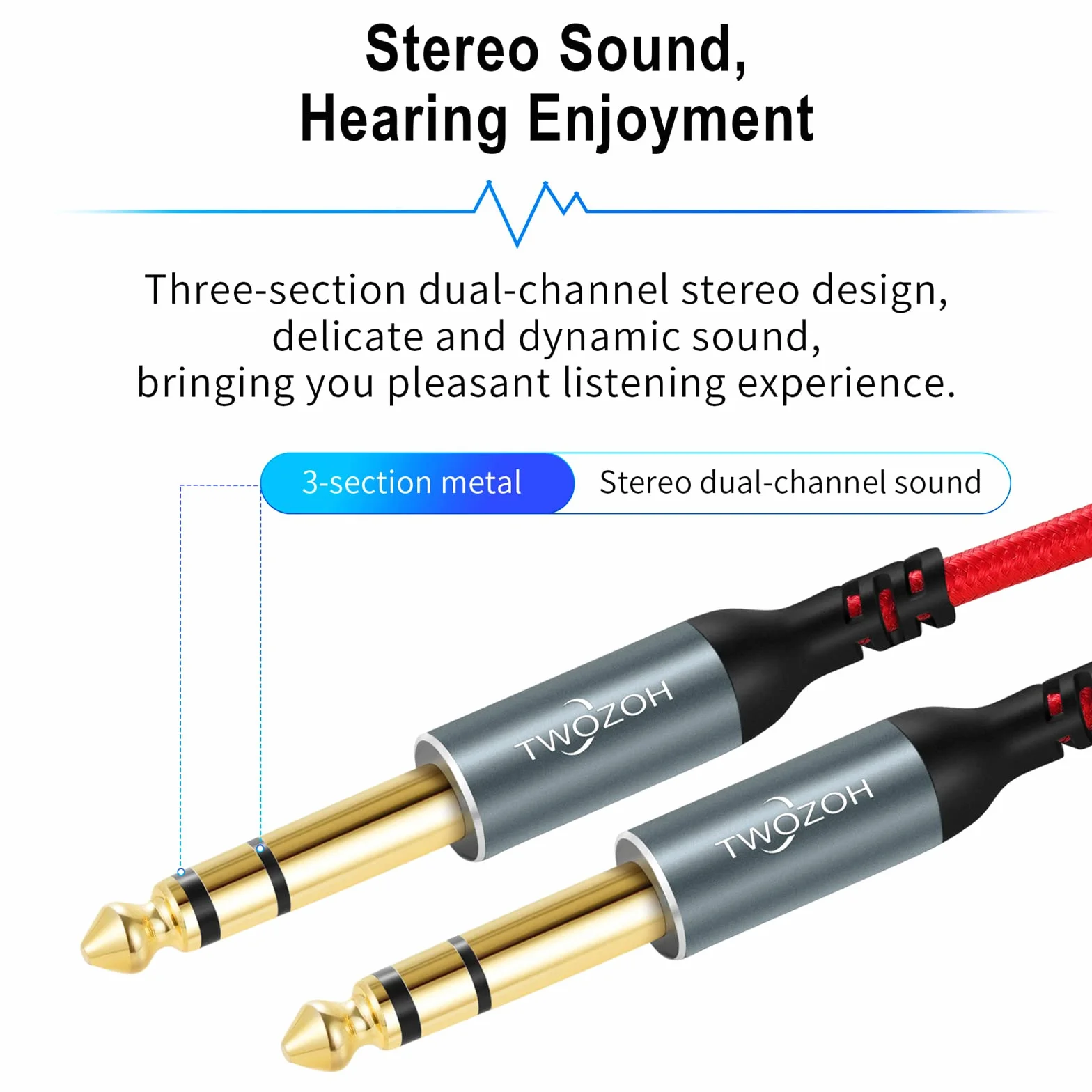 Twozoh 1/4 cala do 1/4 cala Jack zrównoważony kabel audio stereo TRS, 6,35 mm do 6,35 mm kabel gitarowy 1,5M (Profesional/Hifi)