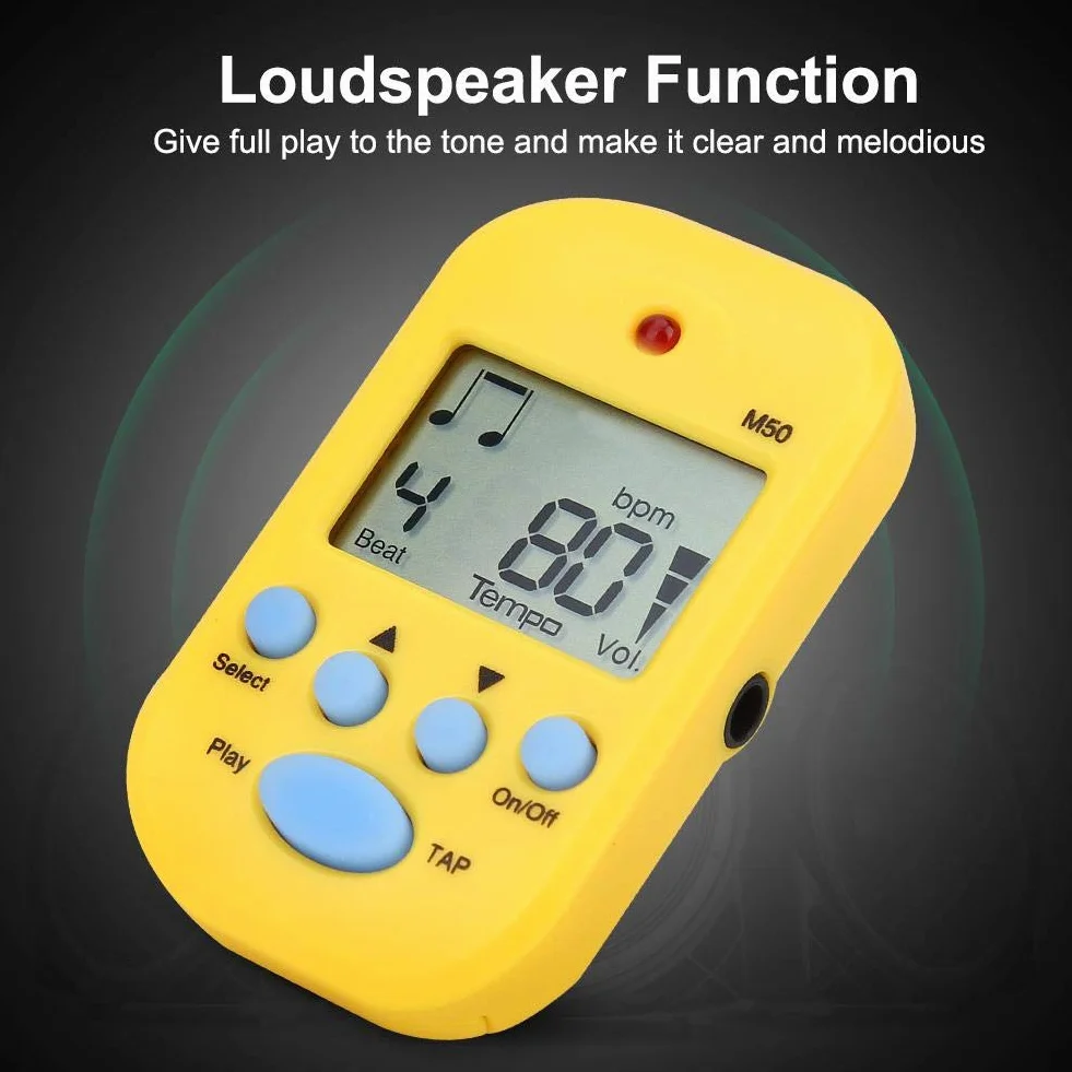 Alomejor Mini metronom przenośny wielofunkcyjny Metronom Clip-On Digital Beat Tempo na skrzypce fortepian gitarę pułapkę bębna (żółty)