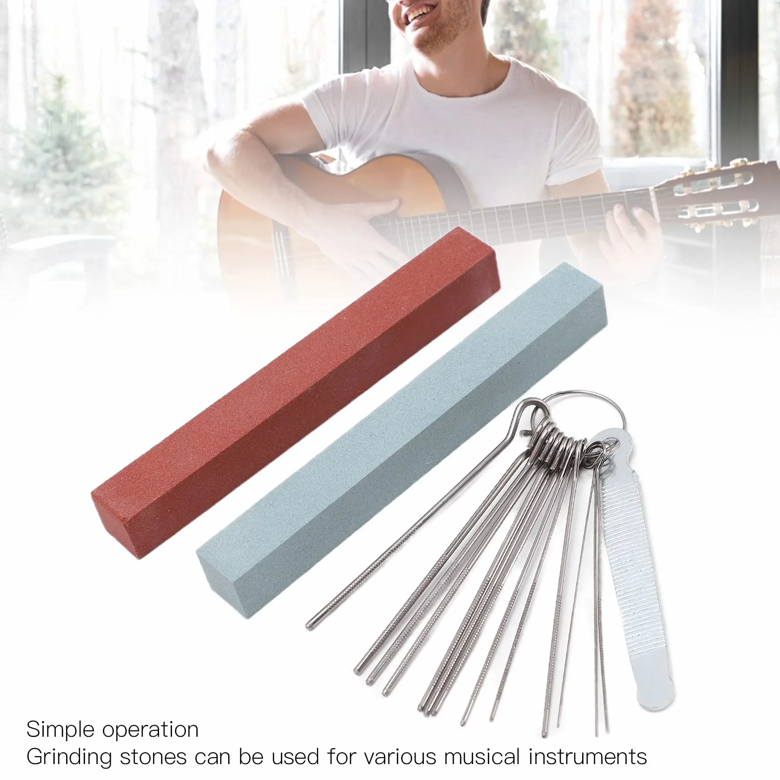 Narzędzia do Naprawy Gitary Guitar Bridge Saddle Nut Files z Kamieniem Szlifierskim Profesjonalne Polerowanie Akcesoria do Konserwacji Instrumentów Muzycznych(M02802)