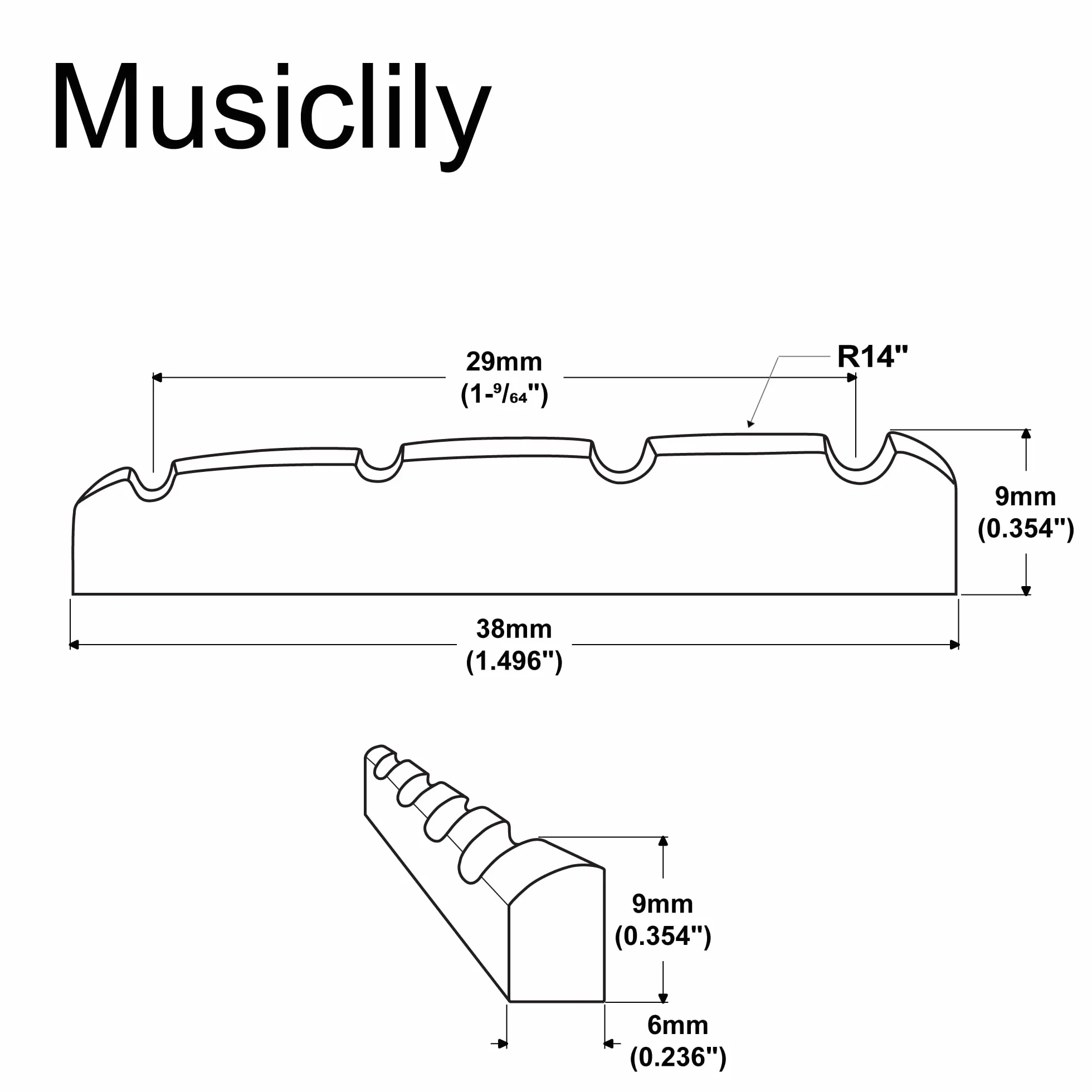 Musiclily Basic 4-strunowy Siodełko Basowy Mosiężna Nut do Precision/Jazz Bass 38x6x9mm