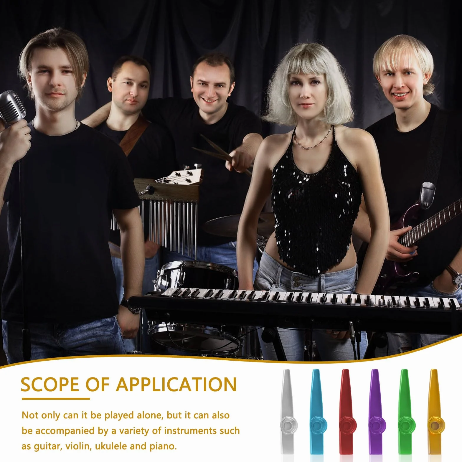 Kazoo zestaw 14 instrumentów muzycznych ze stopu aluminium, metalu, w 7 kolorach, na imprezę, prezent dla dzieci, miłośników muzyki, początkujących