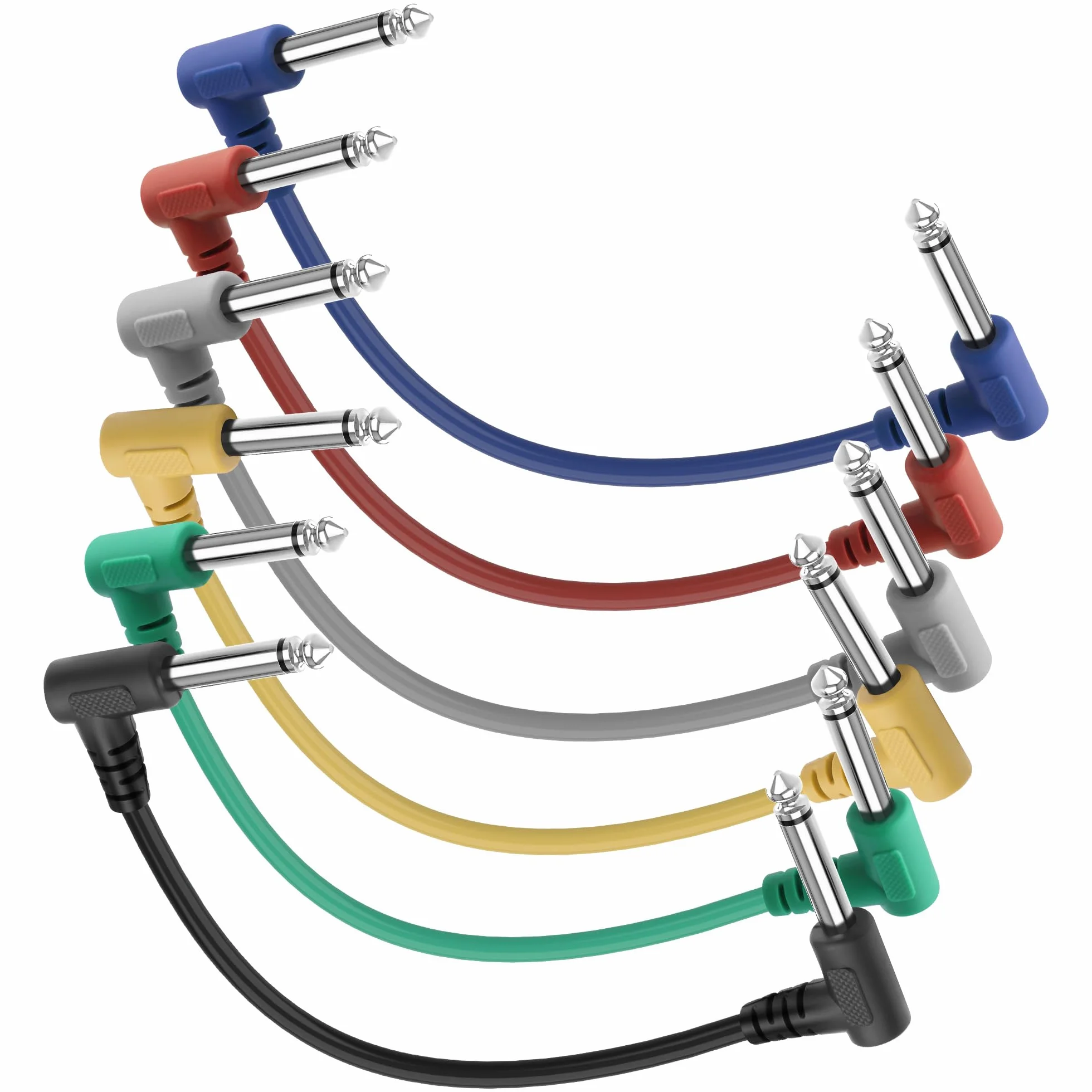 XMSJSIY Gitara Patch Kabel Efekt Cord 6,35 mm 1/4 cala TS Wtyczka do wtyczki prawy kąt Wtyczka Kabel pomocniczy do instrumentu gitary basowej - 6 opakowań - 25 cm / 9,84 cala