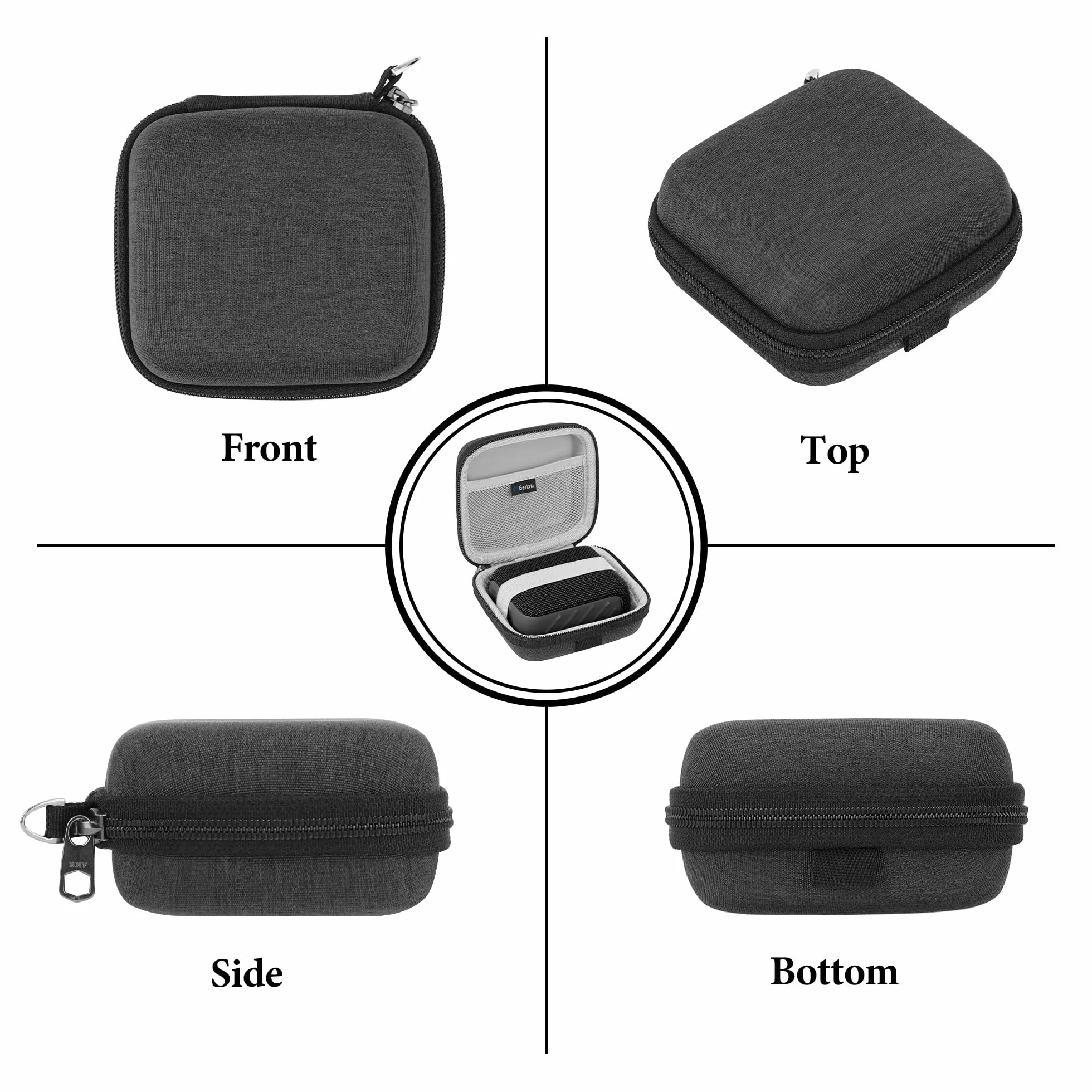 Geekria Shield etui na głośnik Kompatybilny z JBL Go 5/4/3, Go 3 Eco Cover, Zapasowa twarda obudowa ochronna na głośnik z miejscem na kabel, Brelok karabińczyk (Ciemny szary)