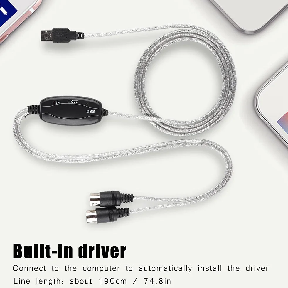 Kabel USB Midi Kabel USB Midi Kabel Midi na USB Konwerter Interfejsu Midi Przewód Przejściowy Klawiatura Linia do Edycji Muzyki