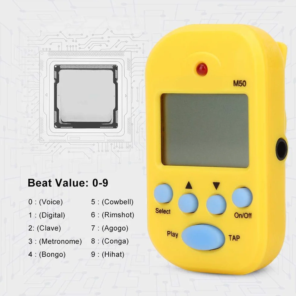 Alomejor Mini metronom przenośny wielofunkcyjny Metronom Clip-On Digital Beat Tempo na skrzypce fortepian gitarę pułapkę bębna (żółty)
