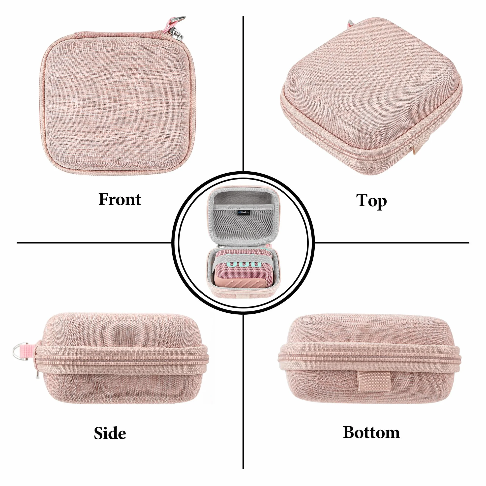 Geekria Shield Speaker Case kompatybilny z JBL Go 5/4/3, Go 3 Eco Cover, pokrowiec twardy ochronny na głośnik, z miejscem na kabel, brelok-karabinek (Różowy)