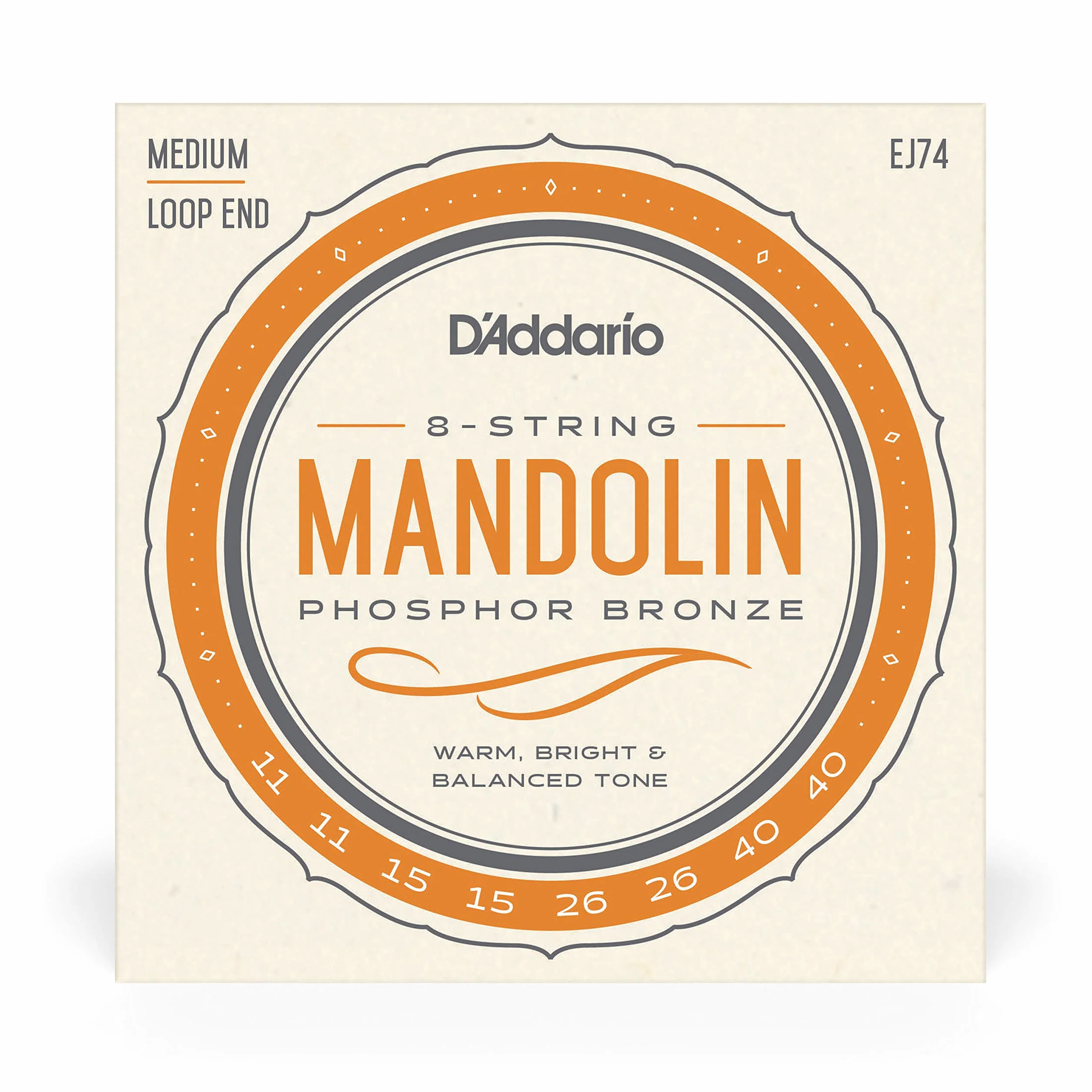 D'Addario Struny mandolinowe EJ75 11,5–41, średnie/ciężkie – fosfor, brąz m
