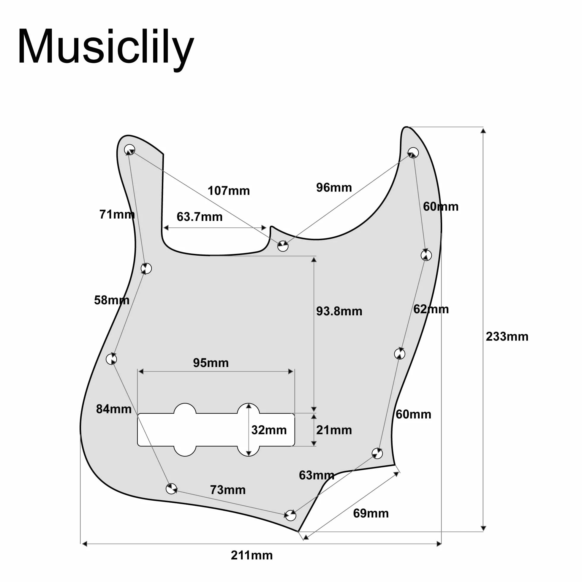 Musiclily 10 Otworów Jazz Bass Pickguard Płyta Maskownica do 4-strunowy Fender American/Mexican Standard Jazz Bass, 4-warstwowy Vintage Tortoise
